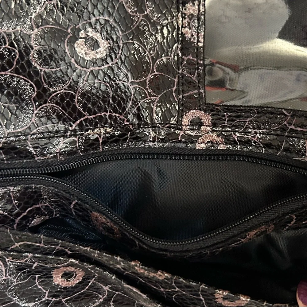 Floral Faux Snakeskin Black and Pink‎ Clutch Wristlet